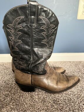 Tony Lama Two-Tone Black Shaft and Brown Foot Western Boots